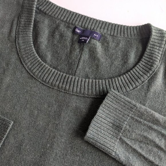☕ GAP Moss Green Sweater 3/4 Sleeve Scoopneck - Picture 7 of 7